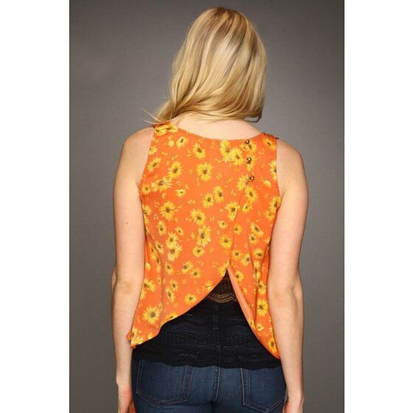 DOLCE VITA DV Orange FLORAL Top RAVA Daisy PRINT Open Back OVERLAP S - Picture 2 of 2